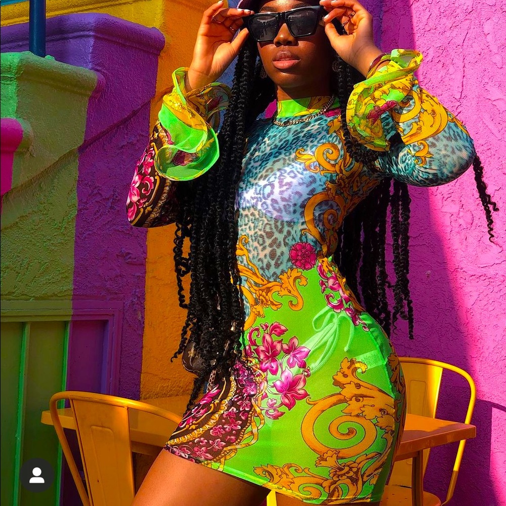 Mesh print cover up dress